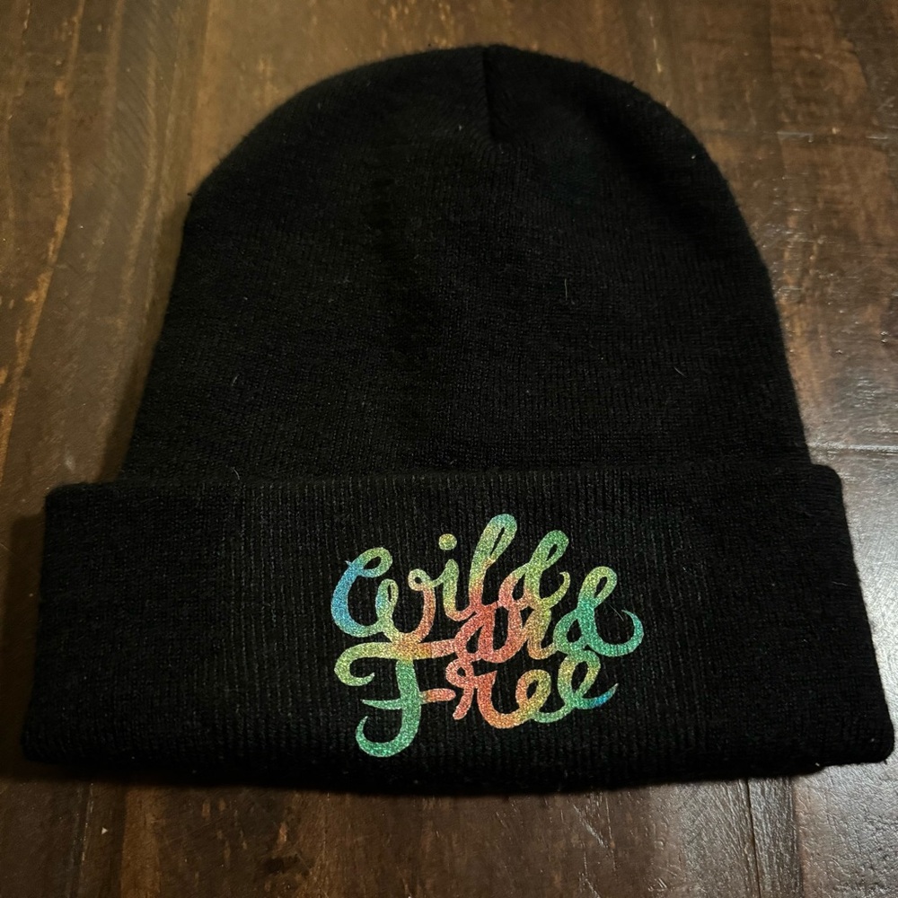 Colorful “Wild and Free” Black Beanie